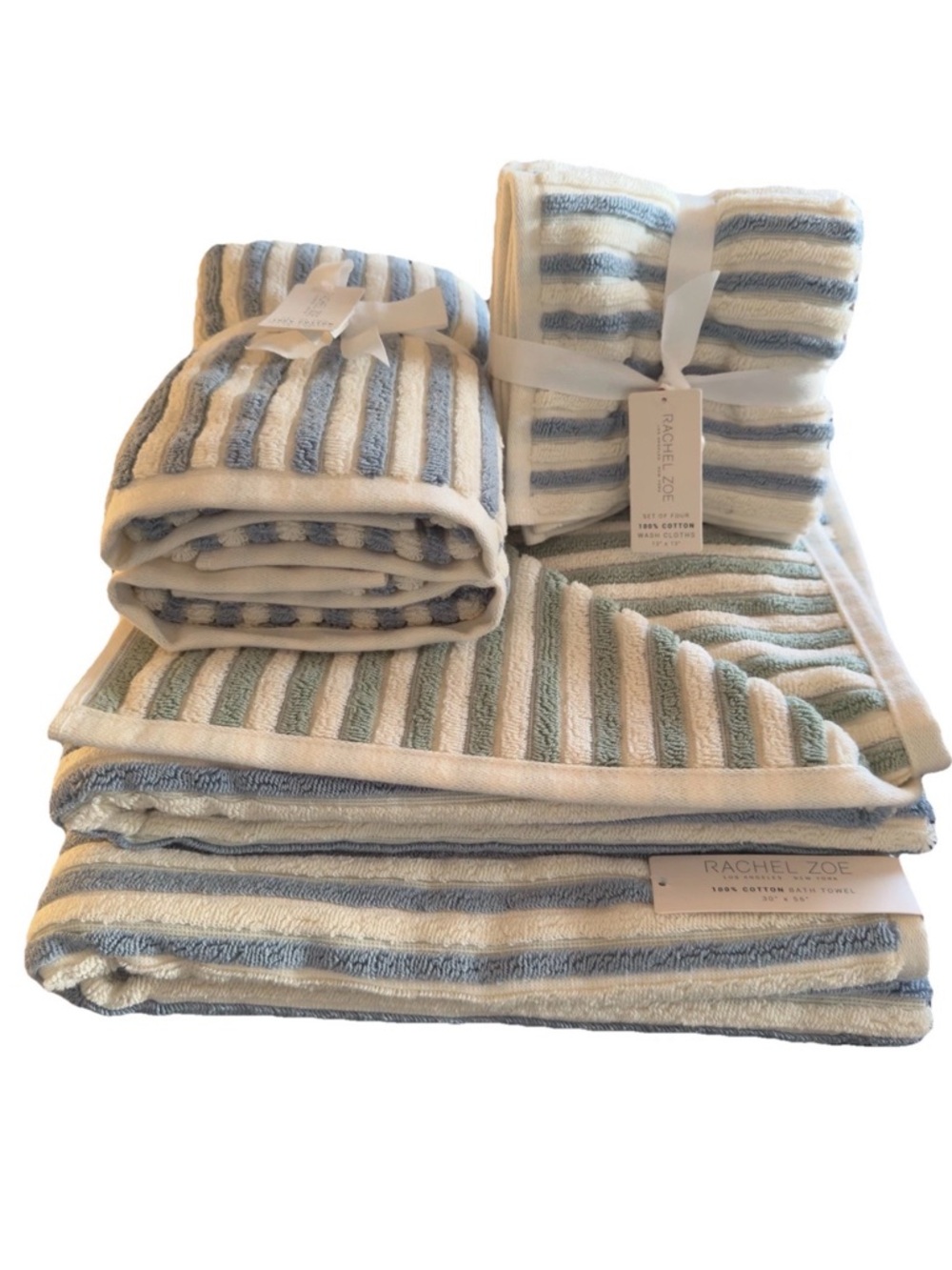 Rachel Zoe 8 Pc Set Reversible Blue Green 2 Bath 2 Hand Towels 4 Washcloths NWT - Picture 2 of 7